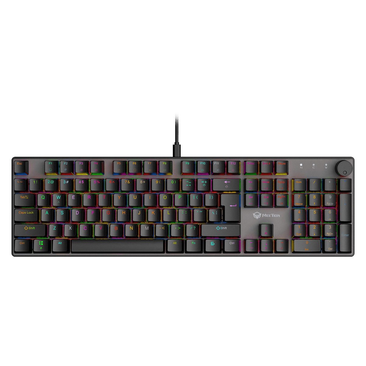 Mechanical keyboard with RGB lighting on a transparent background