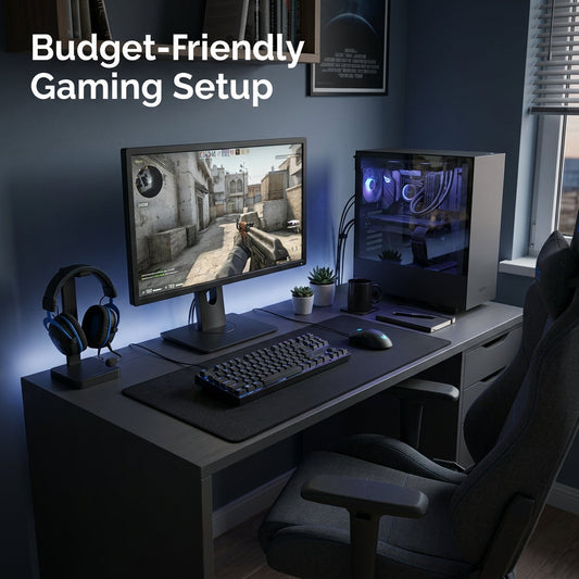 Affordable RGB gaming setup for beginners with gaming keyboard, mouse, headset, and mouse pad.