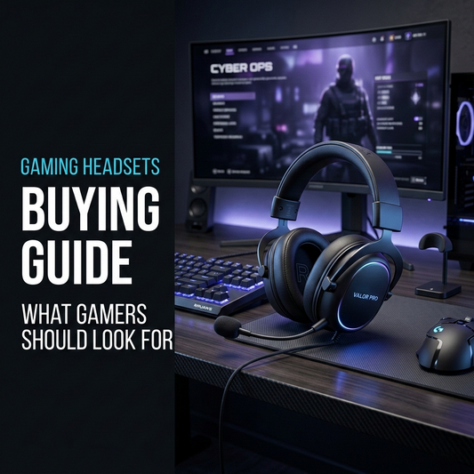 Gamer wearing a high-performance gaming headset while playing a competitive video game on PC.