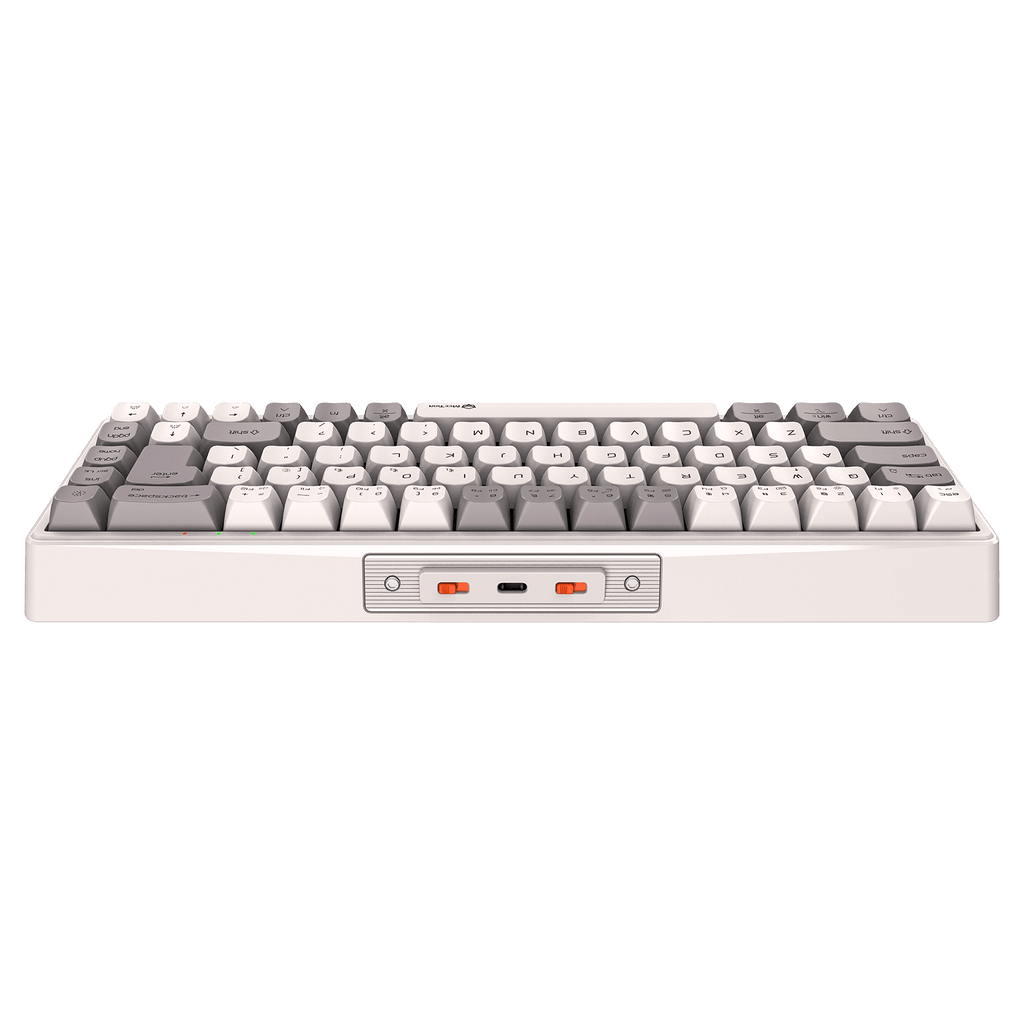 Mechanical keyboard with gray and white keys on a transparent background