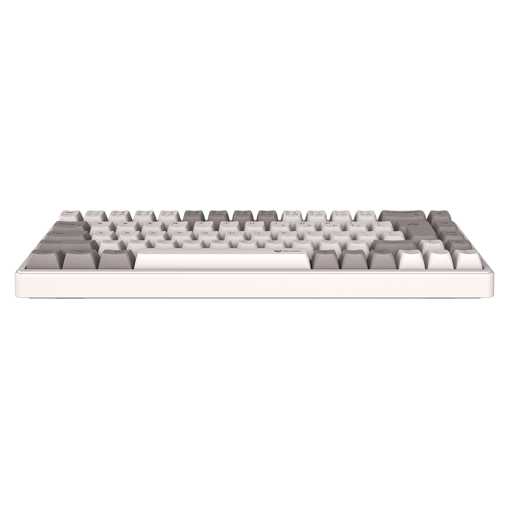 Mechanical keyboard with gray and white keys on a transparent background