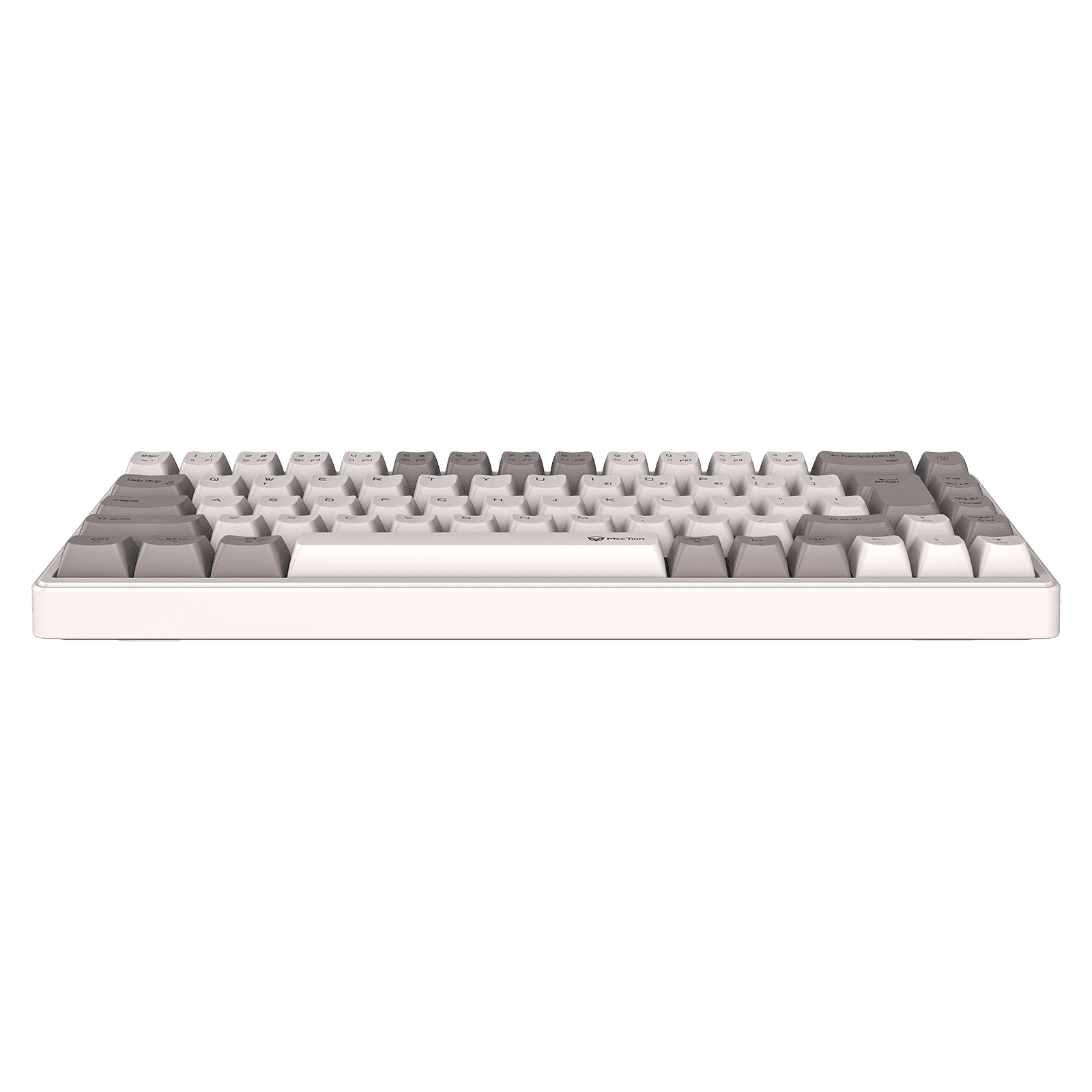 Mechanical keyboard with gray and white keys on a transparent background
