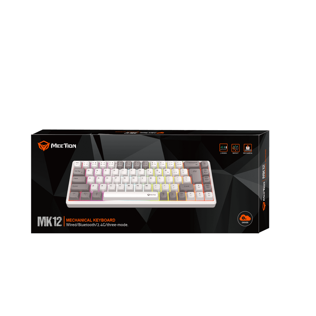 MeeTion MK12 mechanical keyboard packaging on a transparent background