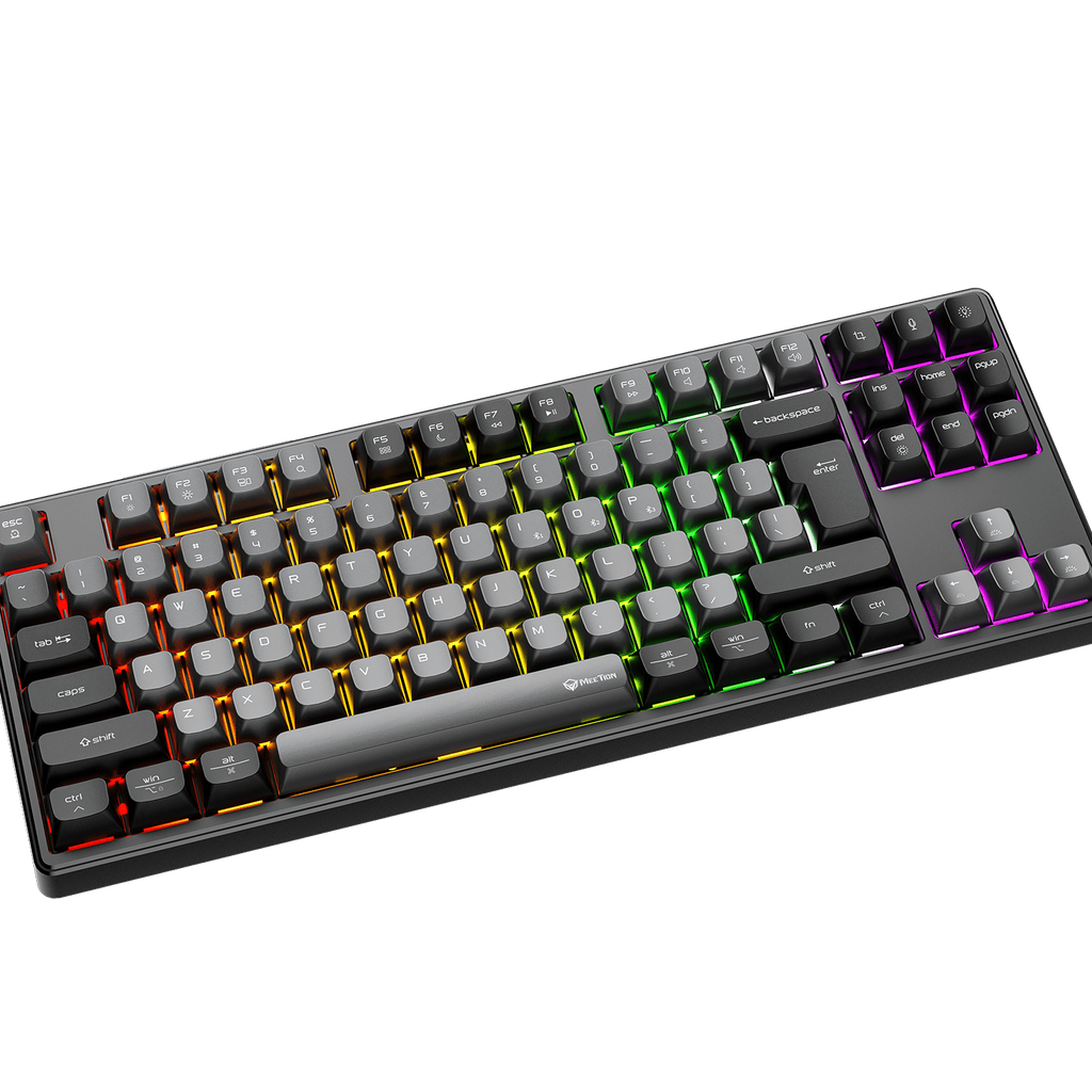 Mechanical keyboard with RGB lighting on a transparent background