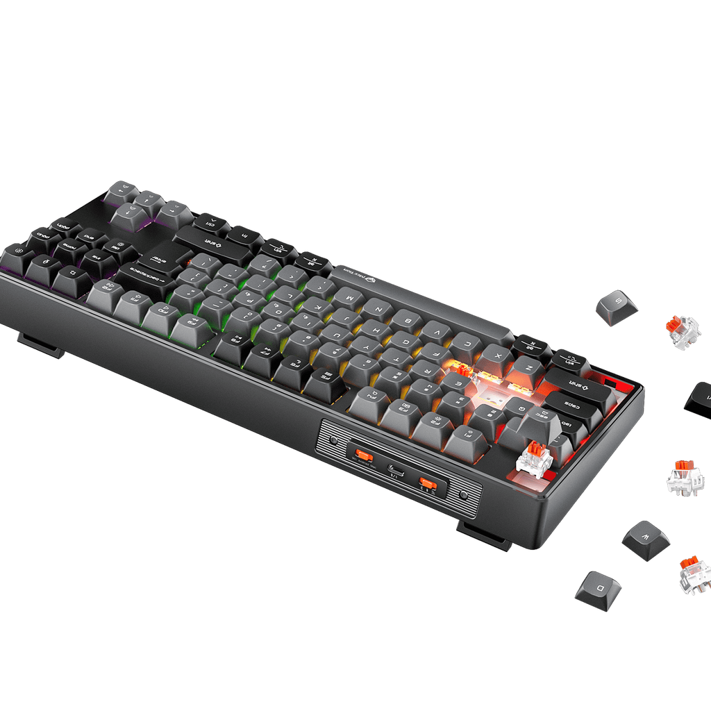 Mechanical keyboard with keycaps on a transparent background