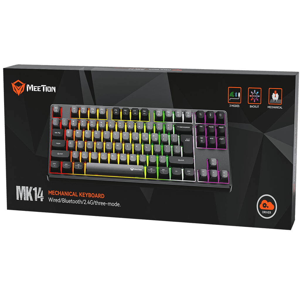 MeeTion MK14 mechanical keyboard packaging on a transparent background