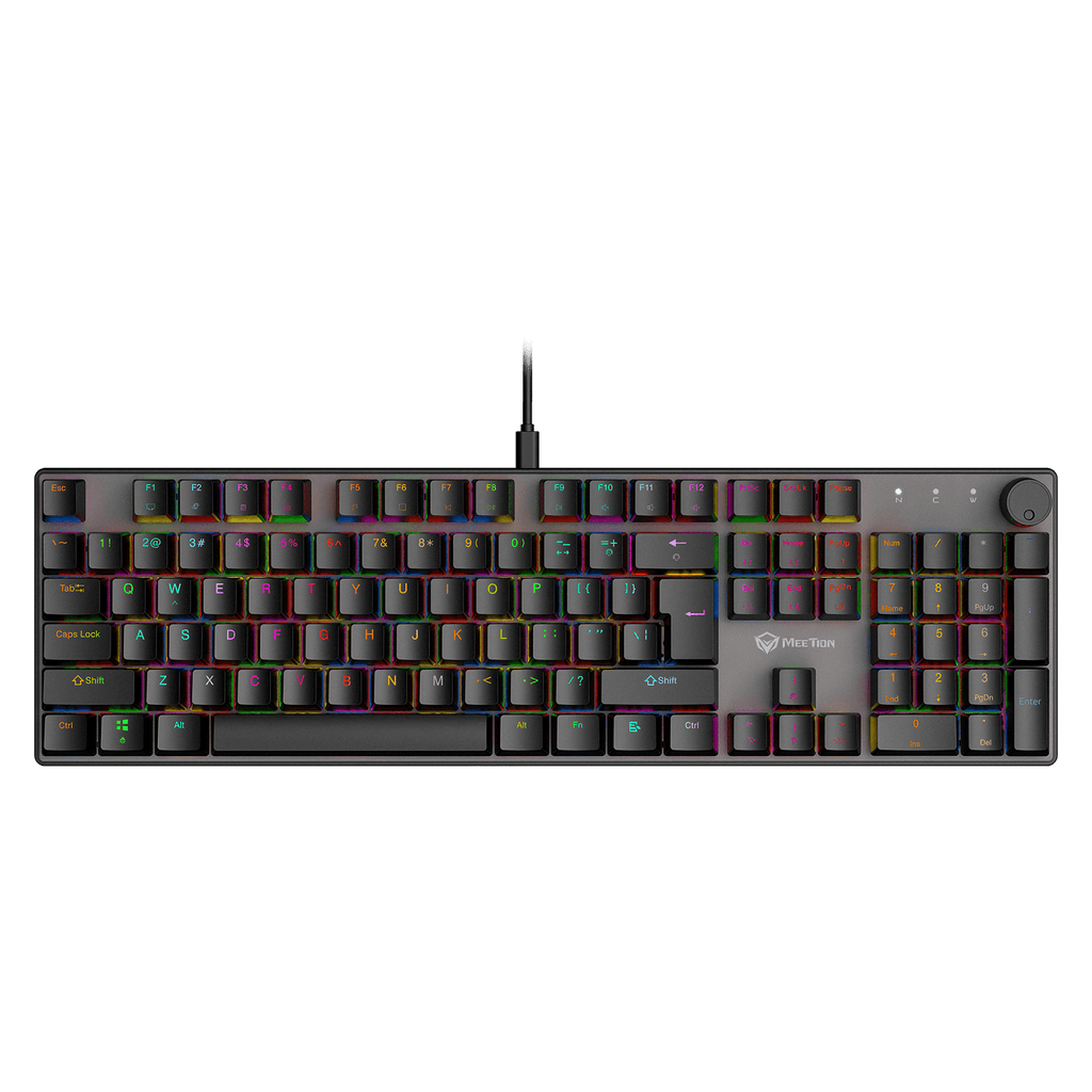 Mechanical keyboard with RGB lighting on a transparent background
