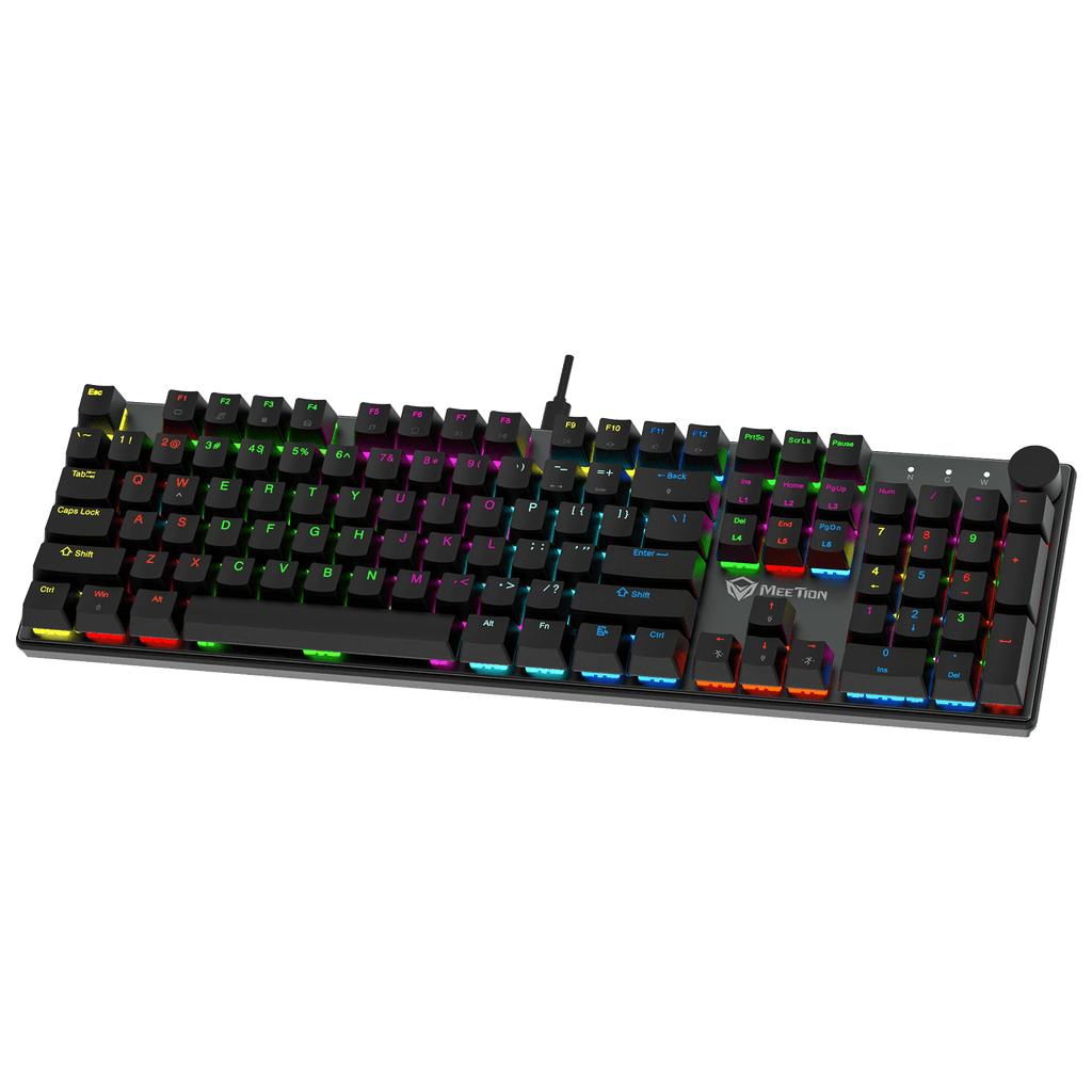 Mechanical keyboard with RGB lighting on a transparent background