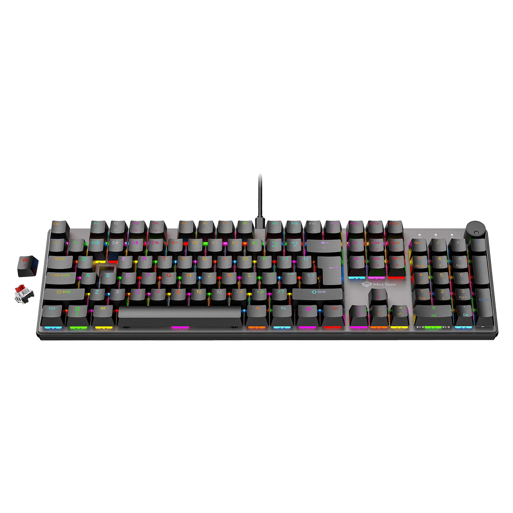 Mechanical keyboard with RGB lighting on a transparent background