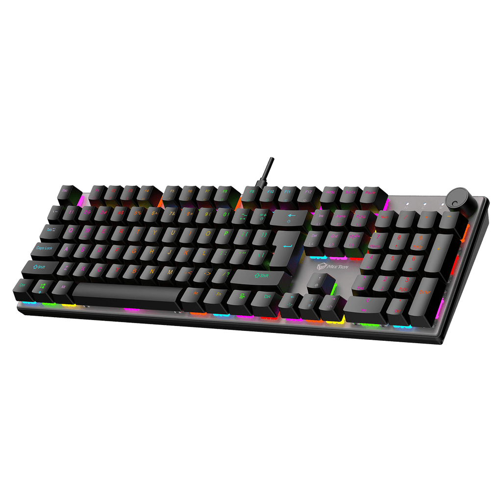 Mechanical keyboard with RGB lighting on a transparent background