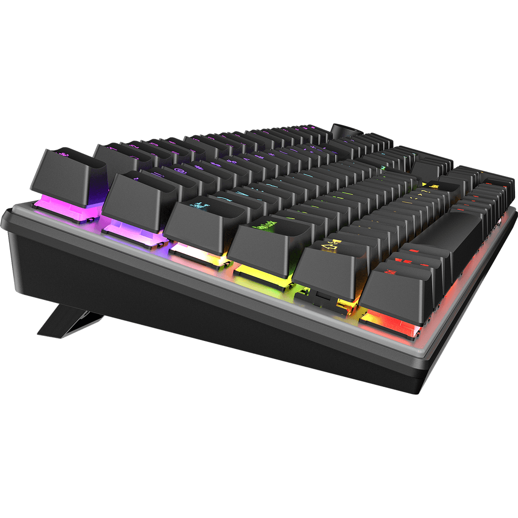 Gaming keyboard with RGB lighting on a transparent background