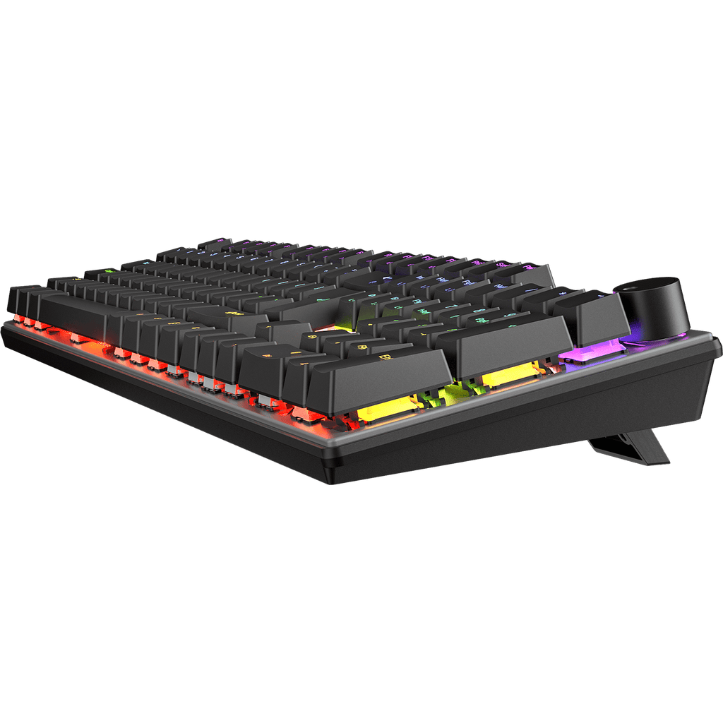 Mechanical keyboard with RGB lighting on a transparent background