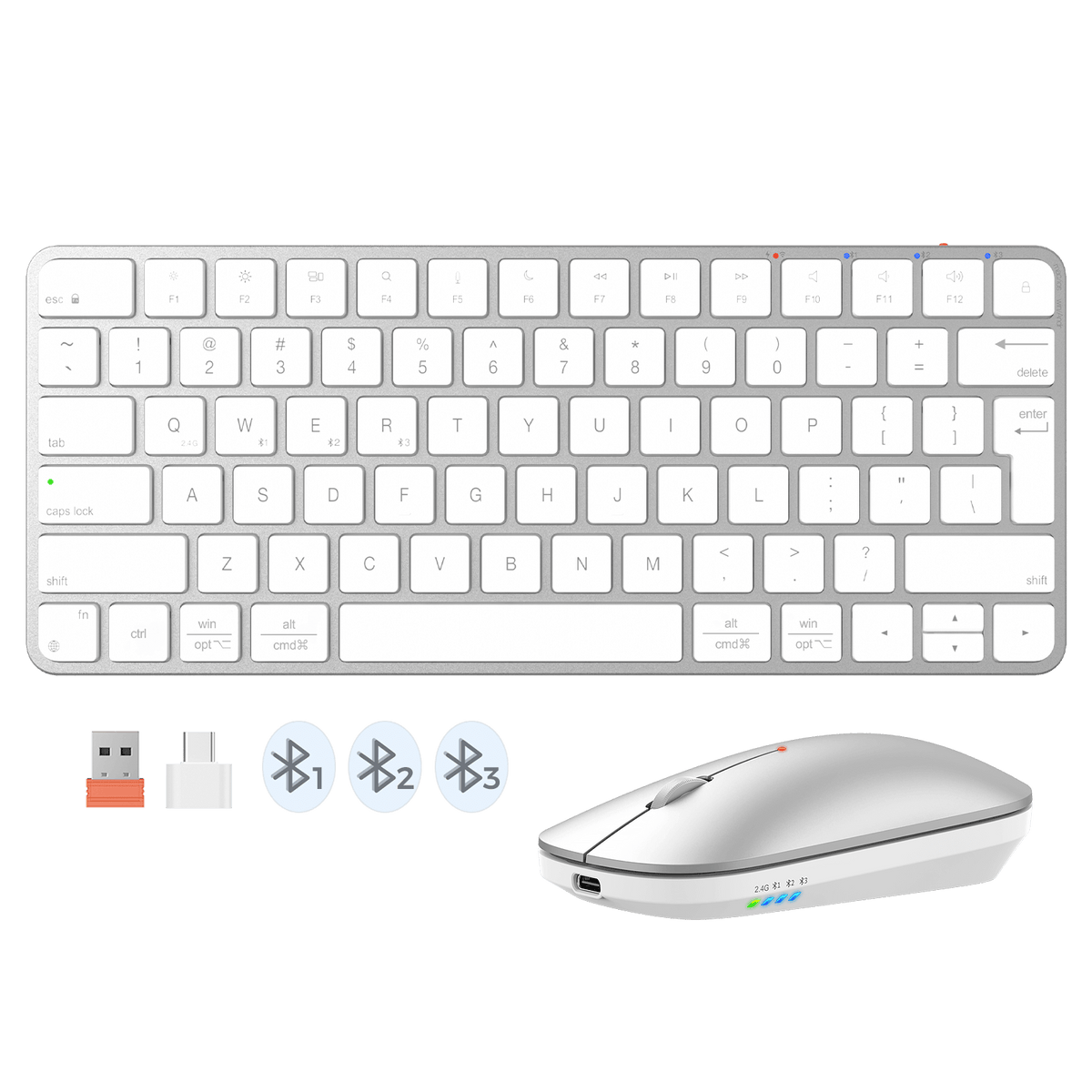 MEETION ikey C210 dual-mode wireless keyboard and mouse compatible with Mac OS, iPad OS, and iOS.