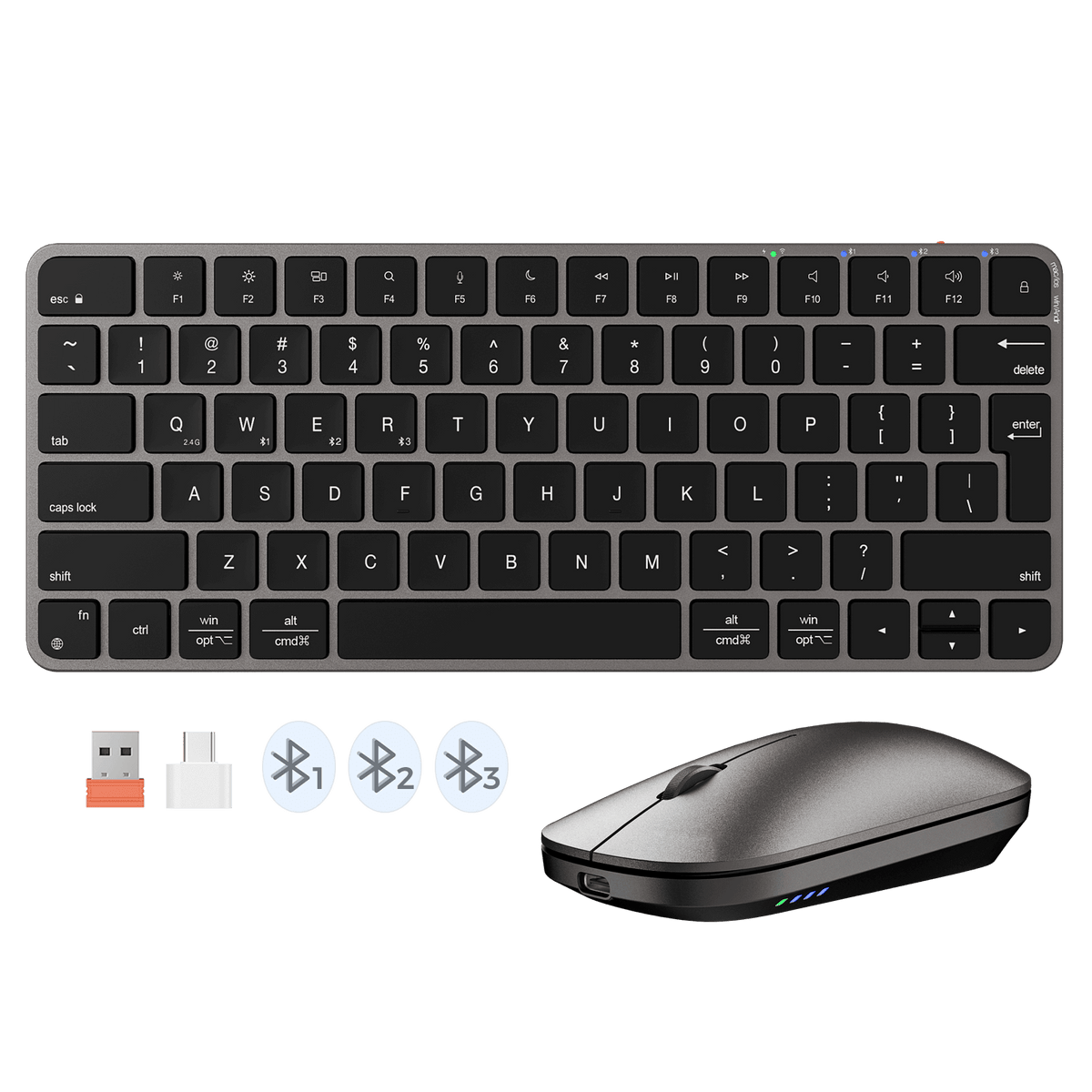MEETION ikey C210 dual-mode wireless keyboard and mouse compatible with Mac OS, iPad OS, and iOS.