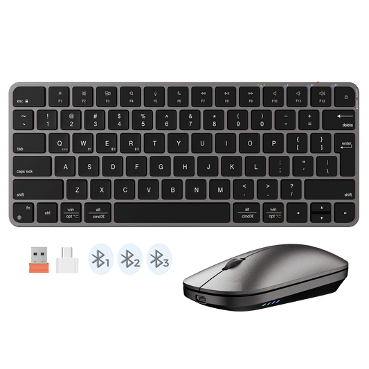 MEETION ikey C210 dual-mode wireless keyboard and mouse compatible with Mac OS, iPad OS, and iOS.