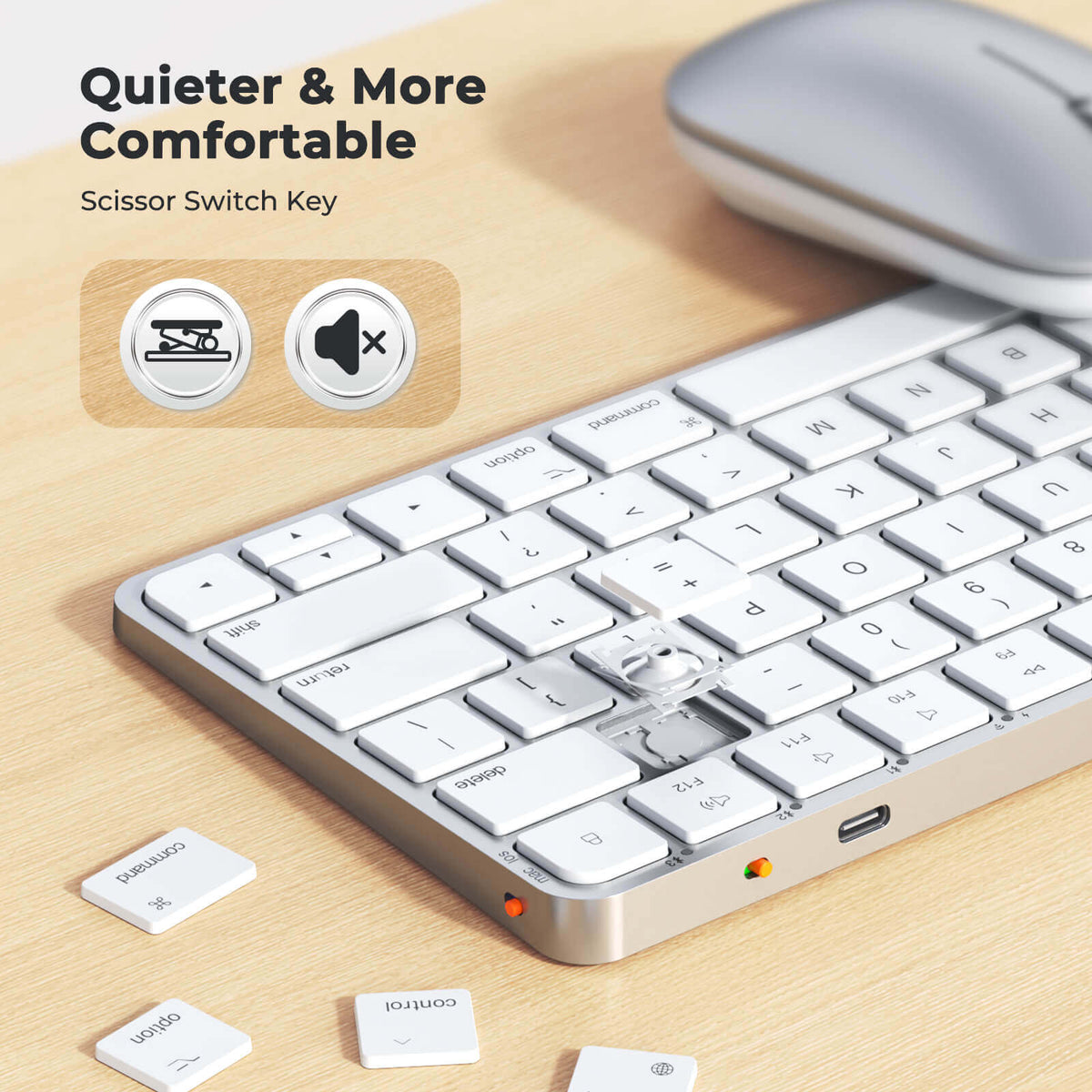 MEETION ikey C210 dual-mode wireless keyboard and mouse compatible with Mac OS, iPad OS, and iOS.