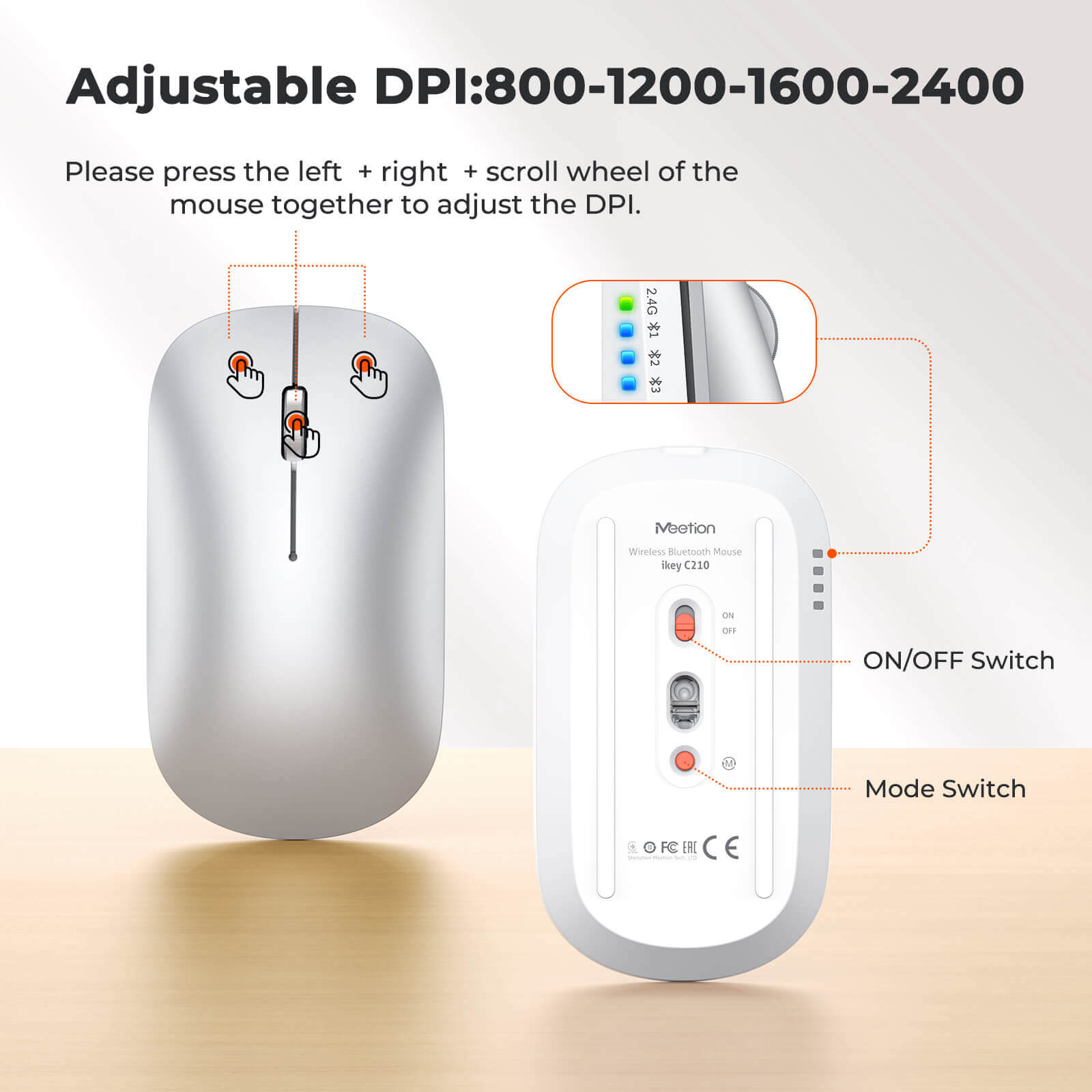 MEETION ikey C210 dual-mode wireless keyboard and mouse compatible with Mac OS, iPad OS, and iOS.