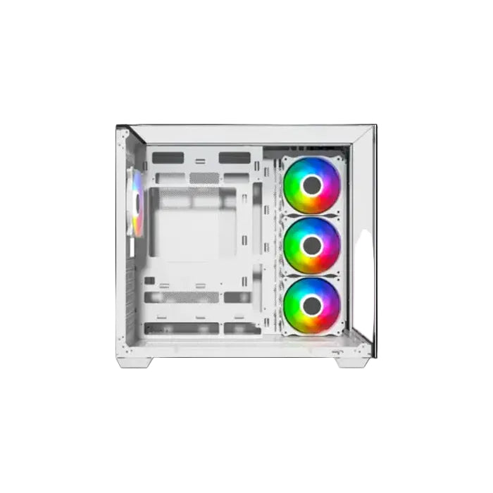 Computer case with RGB lighting on a white background