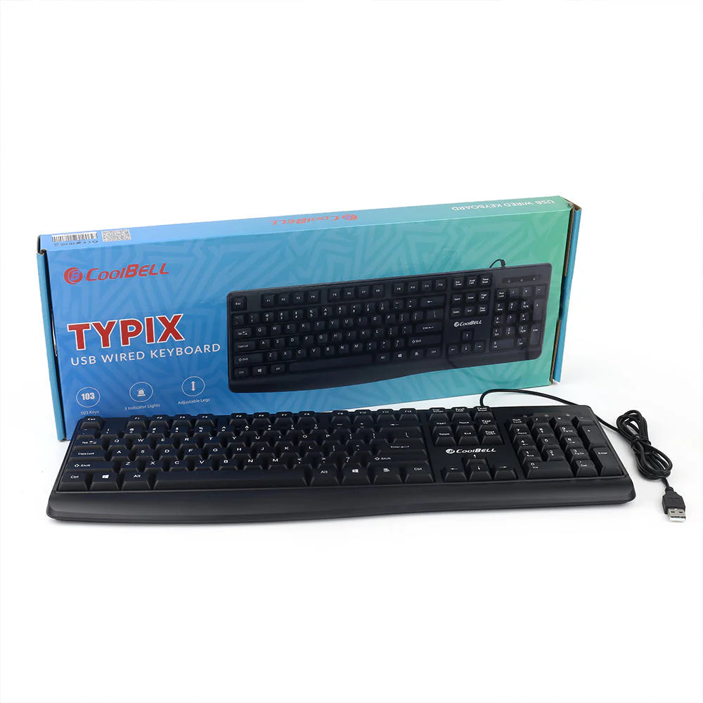 CoolBell Typix Wired Keyboard – High Precision Typing, Ergonomic Low-Profile Design & Durable Quiet Keys