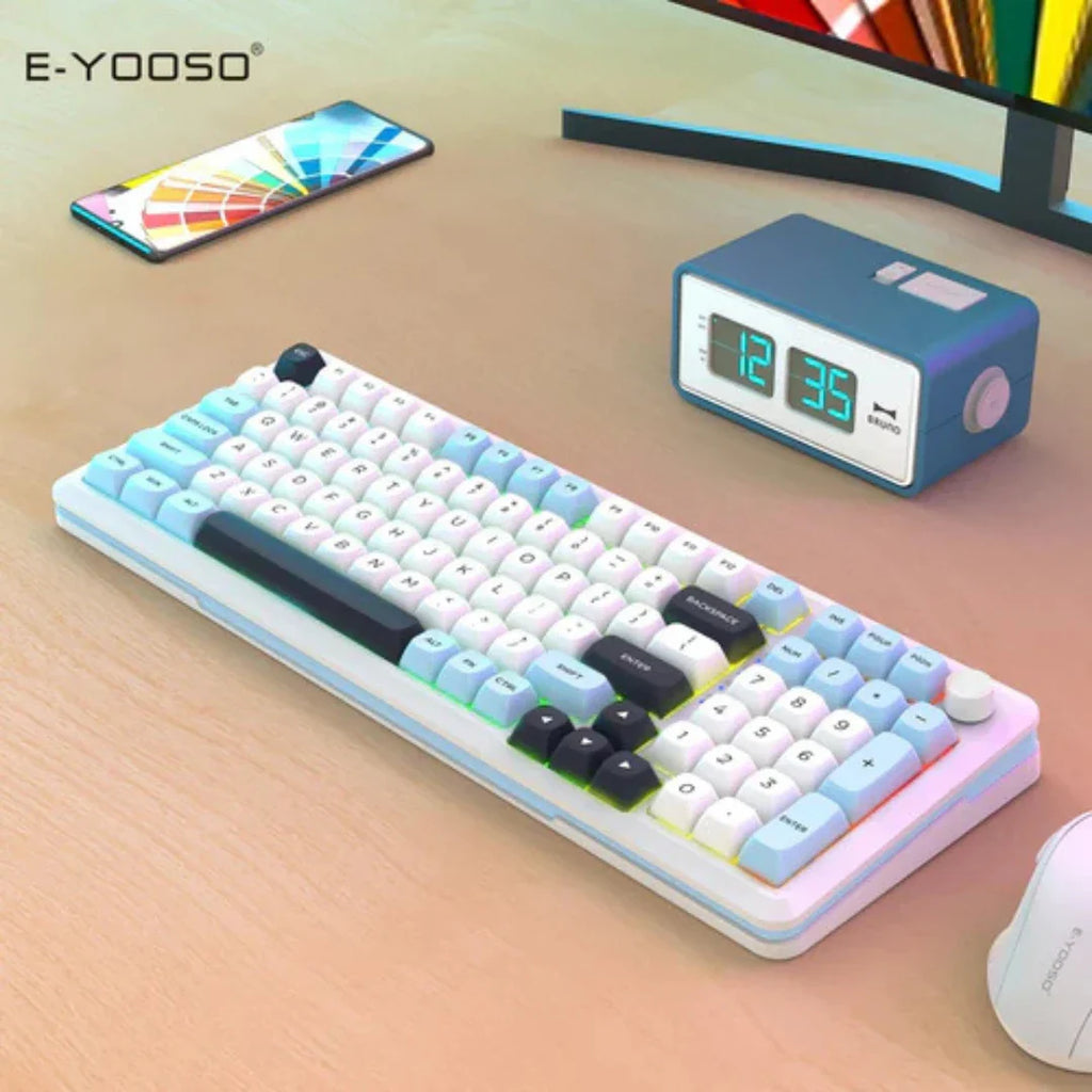 E-YOOSO Z-98 Tri-Mode RGB 98-Keys Mechanical Keyboard White/Blue (Silverwood Switch)