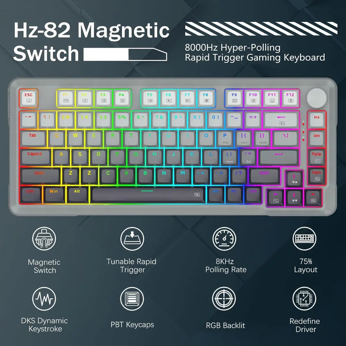 E-Yooso HZ82 Rapid Trigger Gaming Keyboard, Hall Effect Magnetic Switch