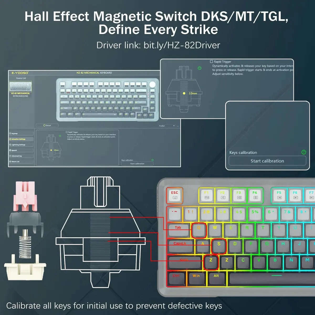 E-Yooso HZ82 Rapid Trigger Gaming Keyboard, Hall Effect Magnetic Switch