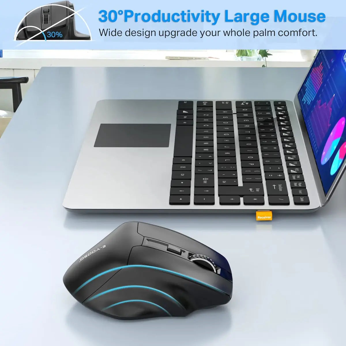E-Yooso X31 Large Wireless Mouse for Big Hands,  Cordless Ergo Computer Mouse