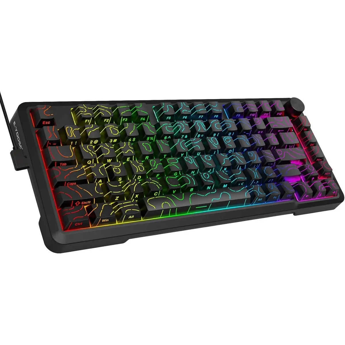 Mechanical keyboard with RGB lighting on a white background