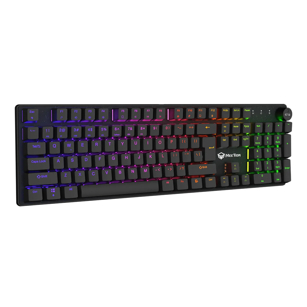 Mechanical keyboard with RGB lighting on a white background Gaming king