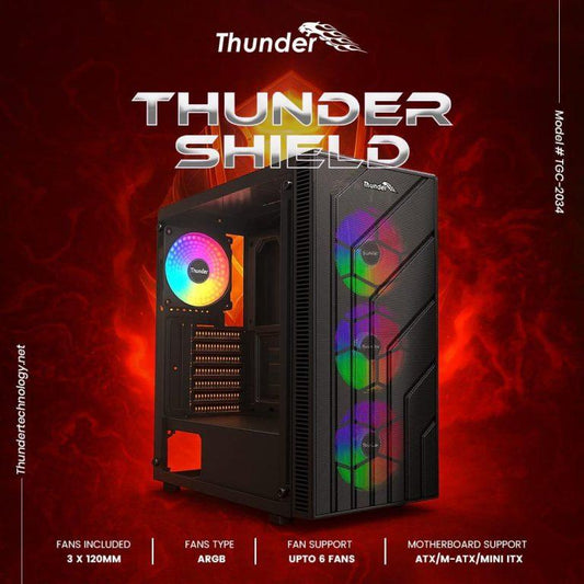 Thunder Shield ATX PC Case with 3x ARGB Fans