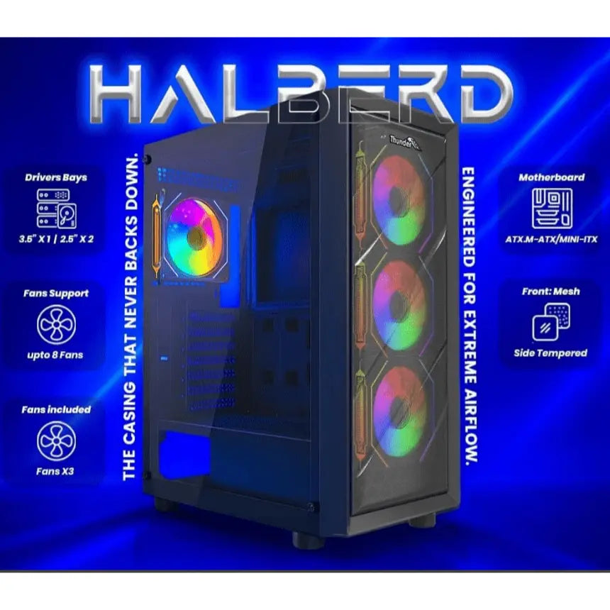 Thunder Halberd Mid-Tower ATX Gaming Case, 3x ARGB Infinity Fans Preinstalled