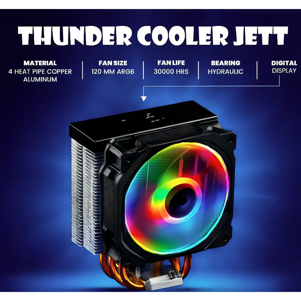 Thunder Jett TCC-DG120 ARGB CPU Air Cooler, 4 Copper Heatpipes, Temperature Display, Single Fan