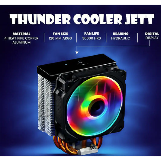 Thunder Jett TCC-DG120 ARGB CPU Air Cooler, 4 Copper Heatpipes, Temperature Display, Single Fan